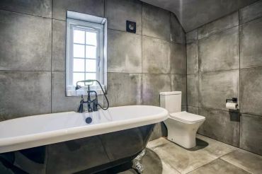 Spa-style bathroom with freestanding tub